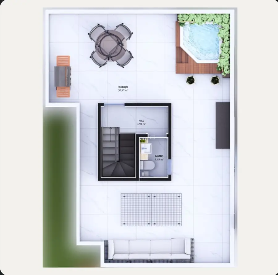 Casa 01 · terraço de 50,97 m² com hidromassagem
