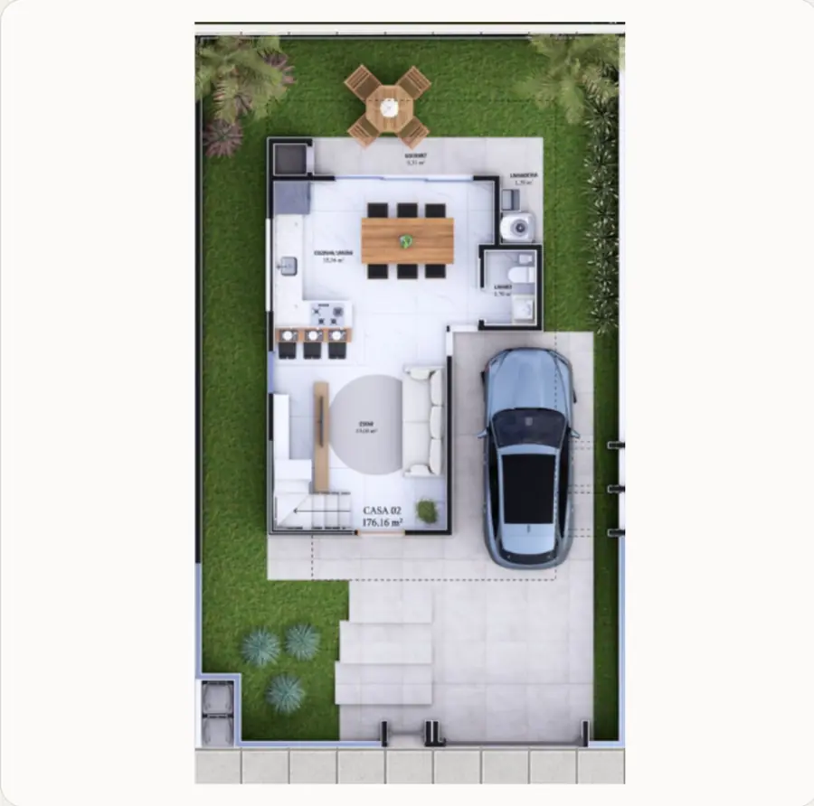 Casa 02 · térreo · pátio e jardim nos fundos
