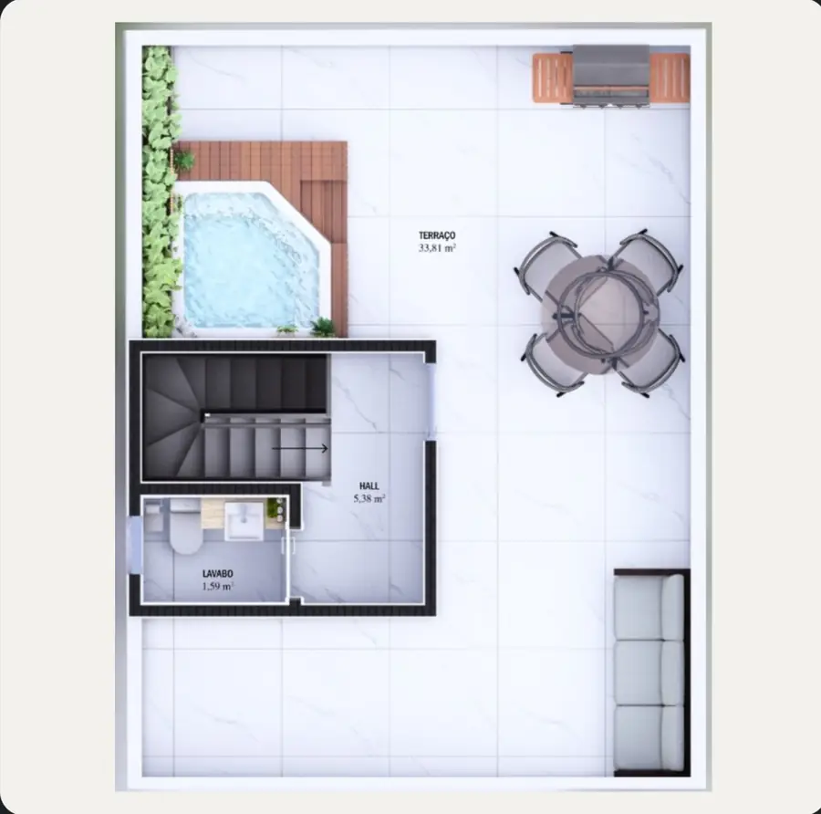 Casa 03 · terraço de 33,81 m² com hidromassagem