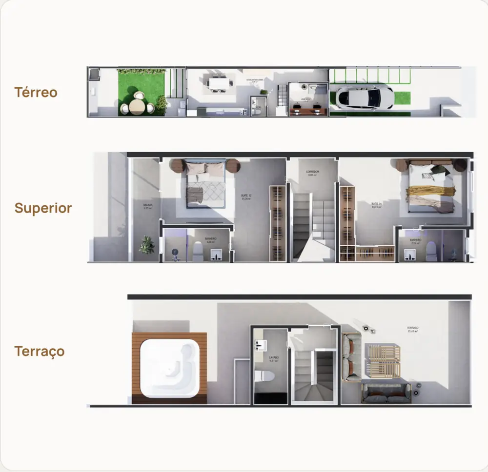 Sobrado 02 · térreo, superior e cobertura