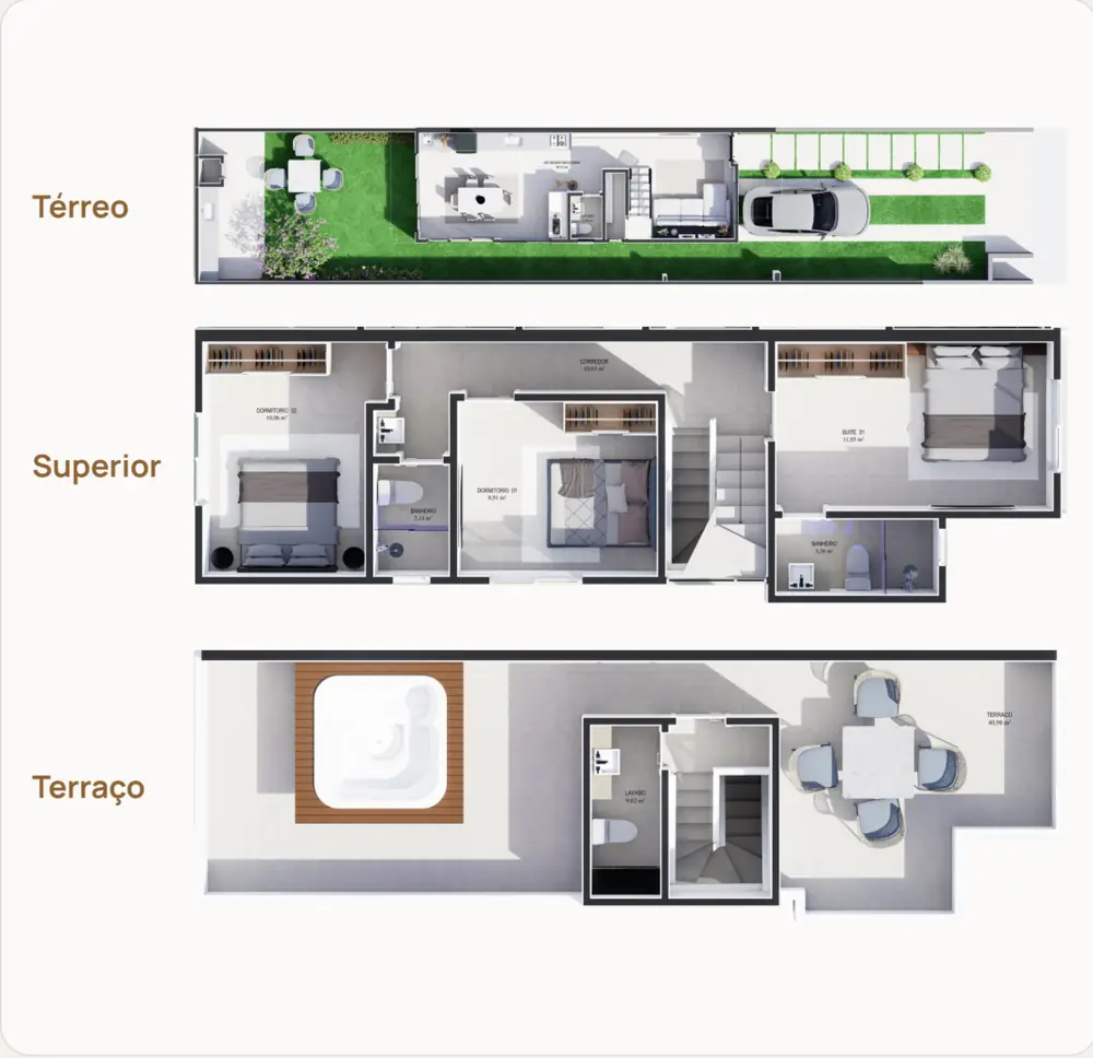 Sobrado 03 · térreo, superior e cobertura
